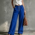 thumbnail image 2 of Women's Wide Leg Pants High Waisted Drawstring Elastic Waist Solid Color Loose Palazzo Lounge Pants with Pockets, 2 of 5