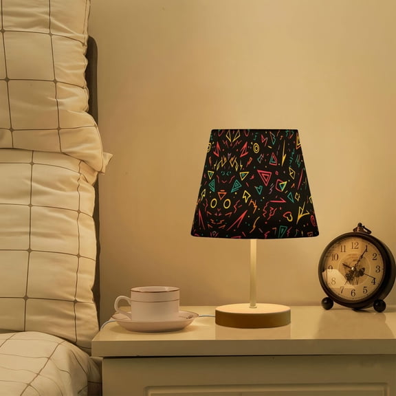 Yayeee Mini Table Lamp 10.8" Dimmable with Fabric Shade 3 Color Temperatures, Black Neon Lightning