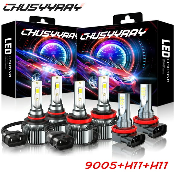 CHUSYYRAY 9005 H11 LED Headlight Bulbs, 6000K Xenon White 9005 H11 High Low Beam H11 Fog Light, Pack of 6