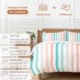 thumbnail image 6 of 3 Piece Aqua Teal Stripe Duvet Cover Set Twin Size,Microfiber Comforter/Quilt Cover with Corner Ties and 2 Pillowcases,Geometric Grey White Vertical Striped All Season Bedding with Zipper Closure, 6 of 8
