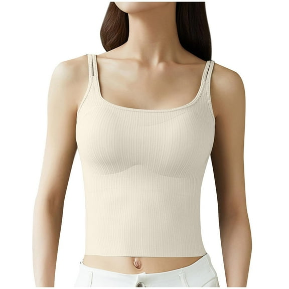 Gfyviroh Cami Tops for Women Casual Solid Color Ribbed Loungewear Tops Slim Sleeveless Undershirts with Chest Pad