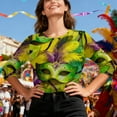 thumbnail image 5 of successthop Women Mardi Gras Blouse Mask Print Crewneck Festival Outfits Lightweight 3/4 Sleeve Tops Vacation Shirts L, 5 of 9