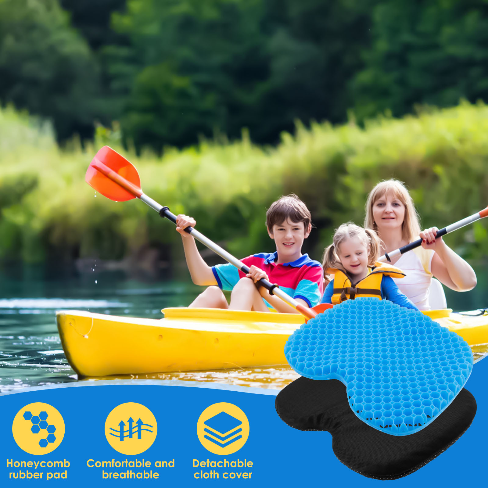 Kayak Gel Seat Cushion Nonslip Inflatable Boat Seat Pad Waterproof Breathable Canoe Cushion for Home Office Travel