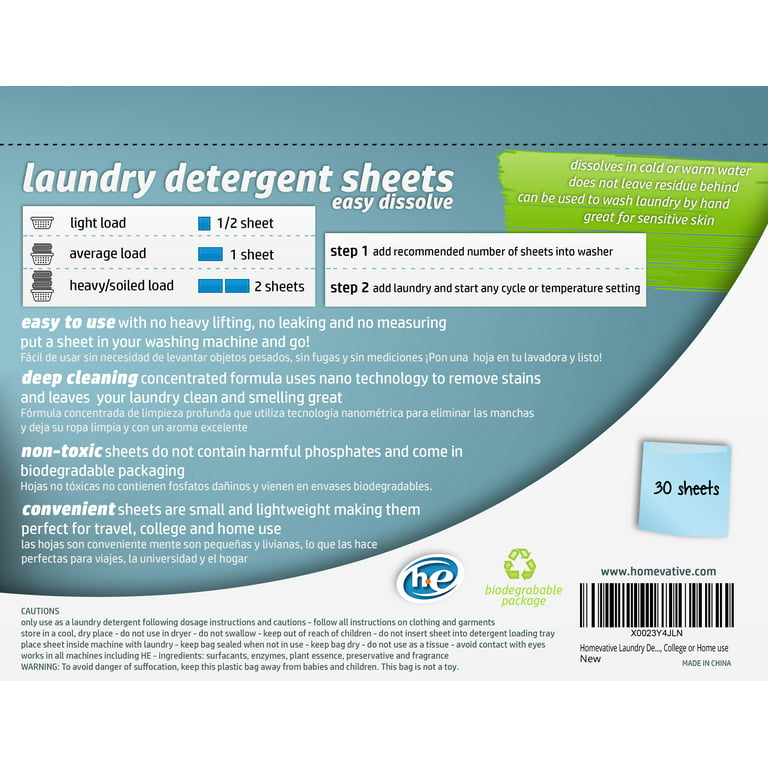 Homevative Laundry Detergent Sheets, Easy Dissolve, 30 Count