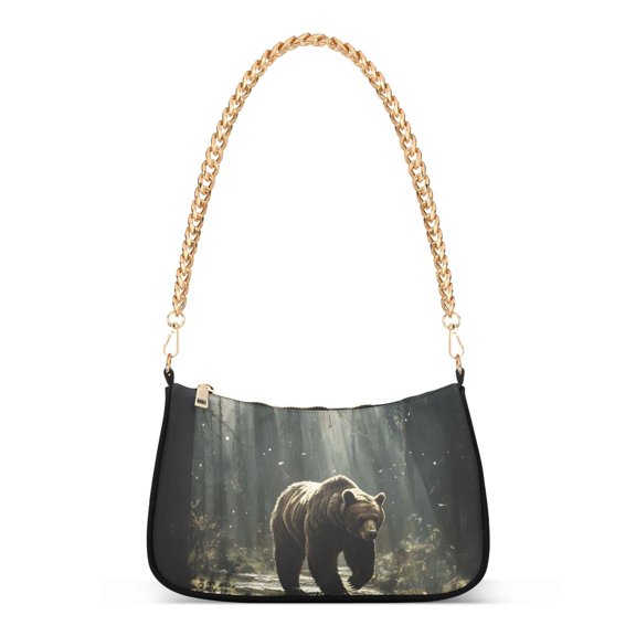 Ryvnso A Big Bear in Forest Womens Chain Shoulder Bag Tote Handbags Clutch Hobo Purse with Zipper for Travel