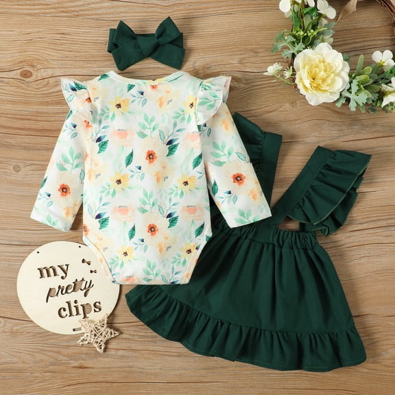 Vedolay Skirts Set Girl's 2 Piece Outfits Cartoon Print Cami Top and Plaid Skater Skirt Set,Green 0-3 Months