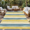 thumbnail image 2 of Blue Yellow Striped Outdoor Rug 4x6 Ft - Reversible Patio Rug Outdoor Camping Rugs, Watercolor Modern Stripes Art Washable Indoor Outdoor Area Rugs, Non-Slip Outdoor Carpet Runner for Deck/Porch, 2 of 8