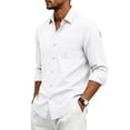 thumbnail image 3 of Havenx Men's Linen Shirts Long Sleeve Button Down Dress Shirt with Pocket Collared Shirts Classic Casual Business Regular Fit Top,White 2XL, 3 of 5