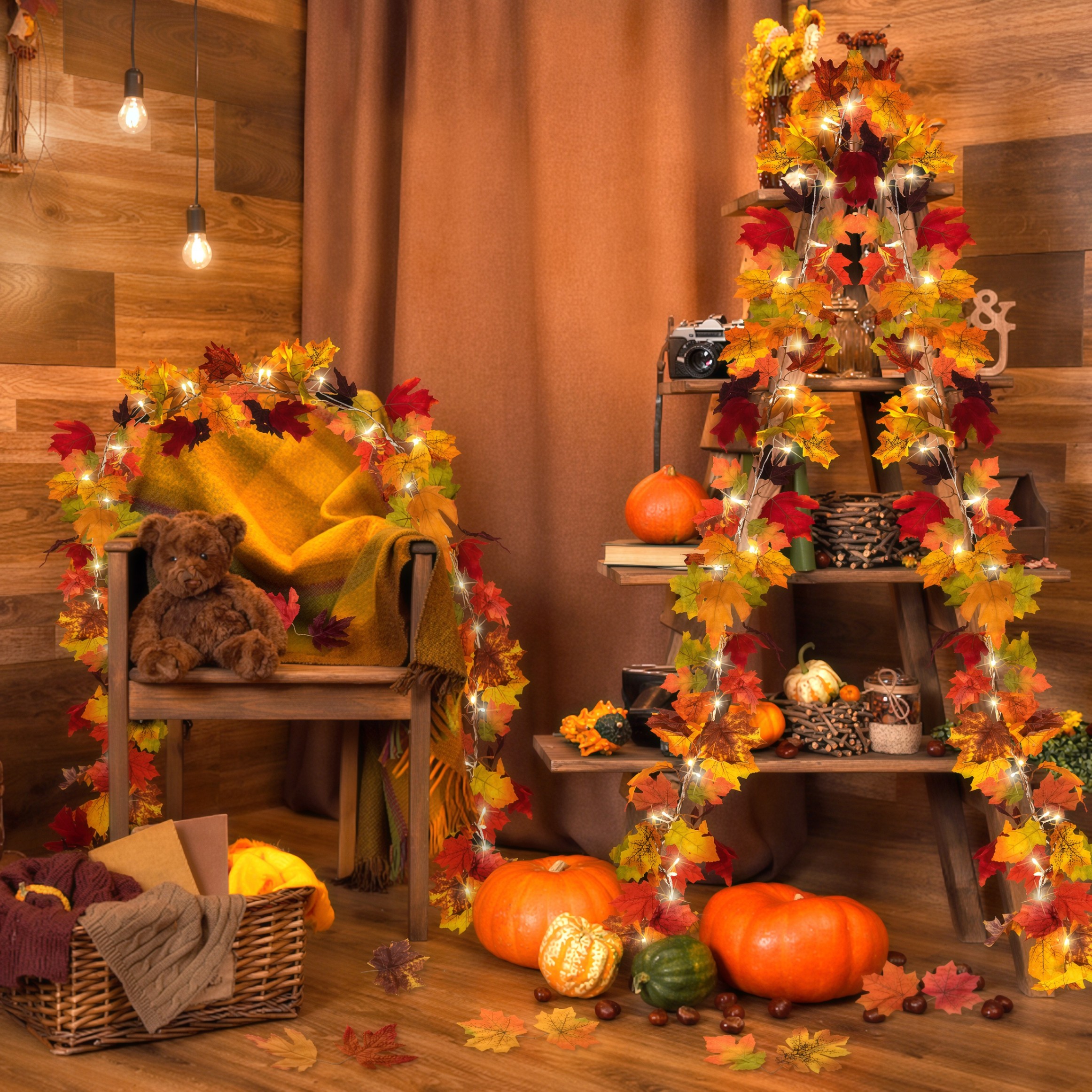 Scidweet Fall Garland with Lights - 2 Pack 60 LED String Lights photo 6
