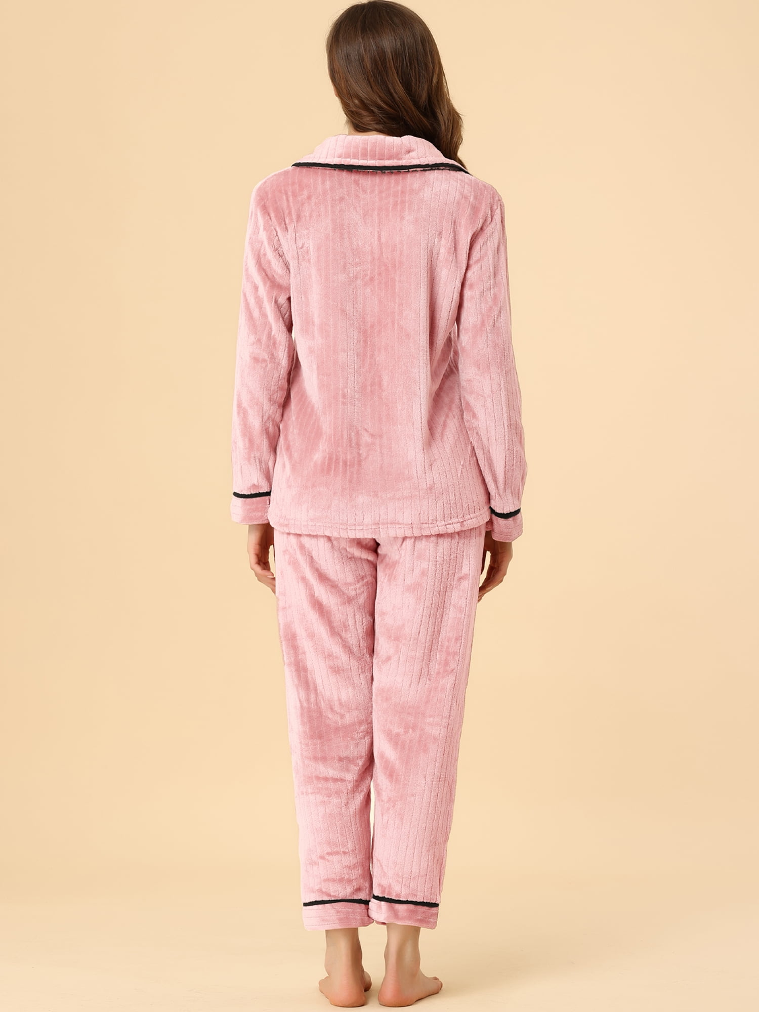 Unique Bargains Women’s Flannel Pajama Button Down Pj Lounge Sleepwear Sets