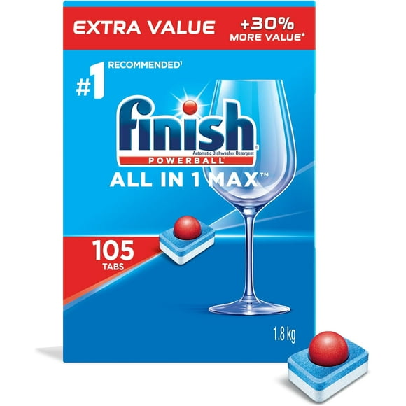 Finish Power Ball All In 1 Max Dishwasher Detergent Pods, For Everyday Clean and Shine 105 Tabs