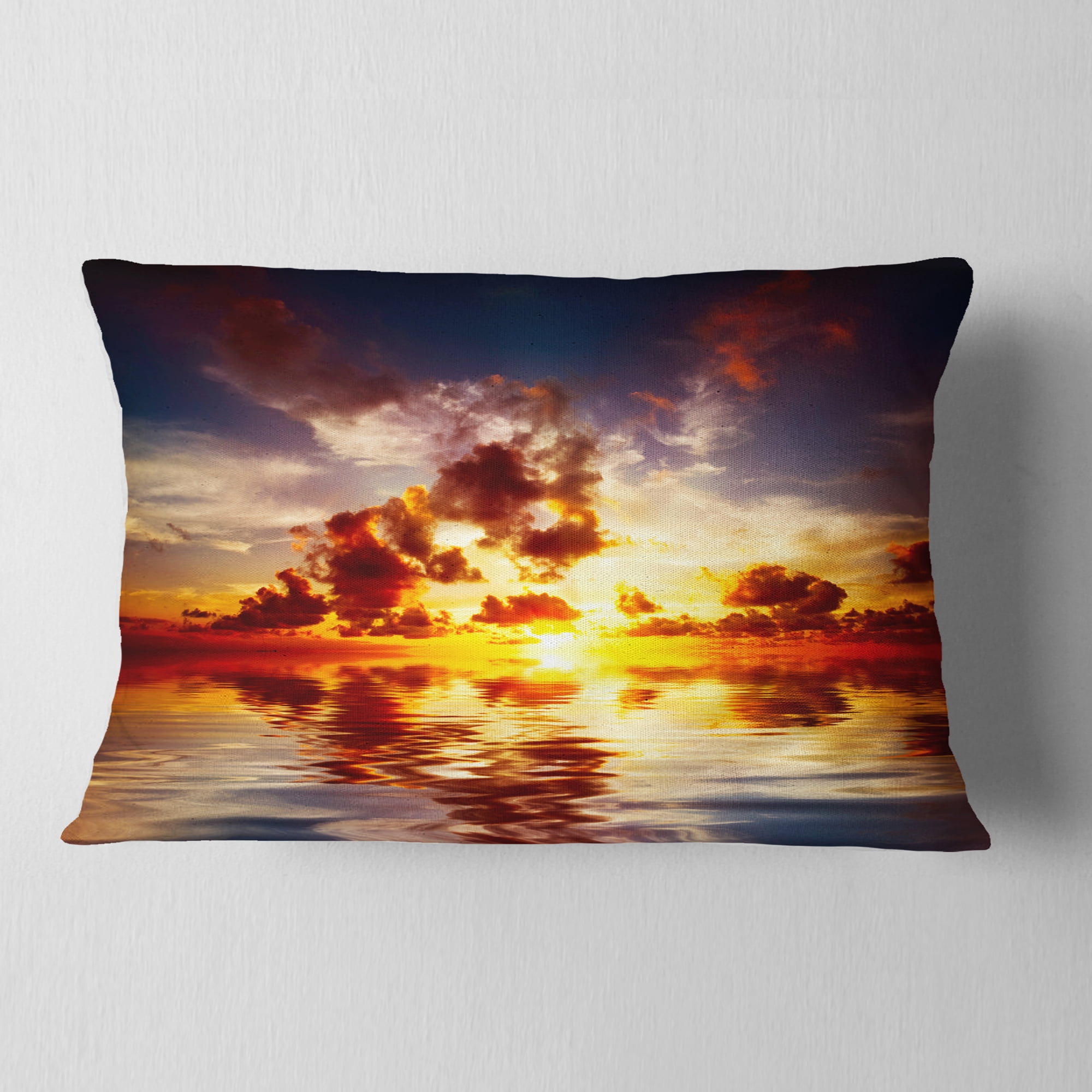 Designart Caribbean Sunset with Beautiful Sky - Seashore Throw Pillow - 12x20