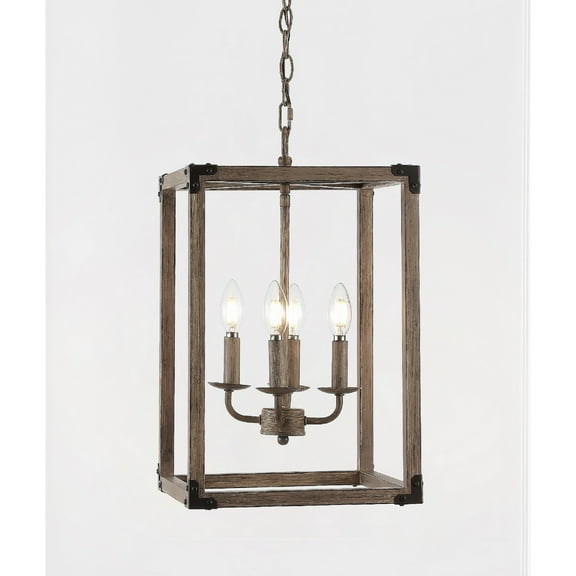 JONATHAN Y Magnolia 12.13" 4-Light Adjustable Iron Rustic Farmhouse LED Pendant, Brown