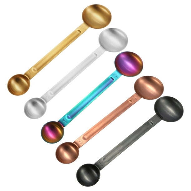 5 cucharas medidoras de café de doble cabezal, cucharas medidoras portátiles pequeñas de acero inoxidable.