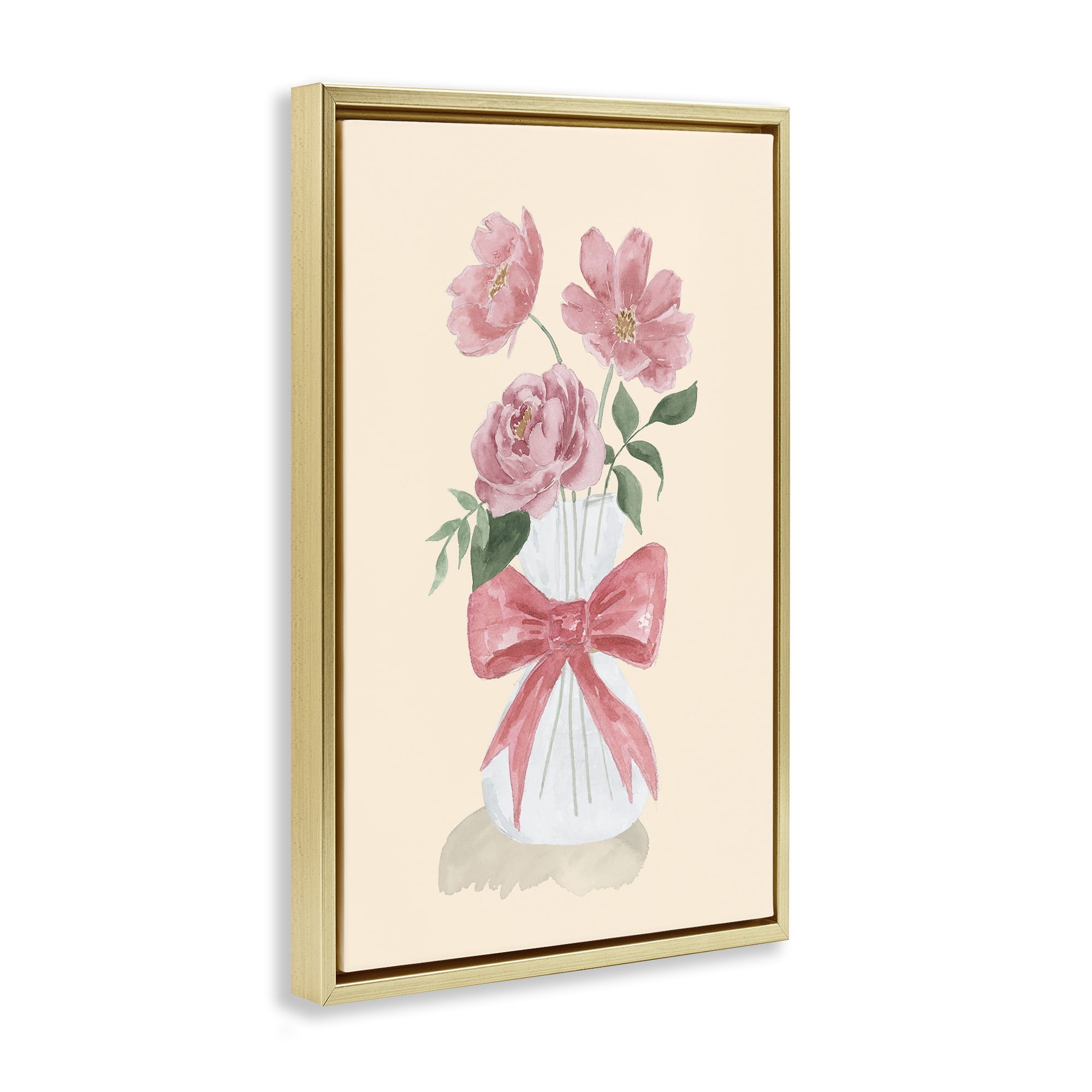 Stupell Industries Chic Vase Of Pink Plants & Flowers Painting Gold Floater Framed Canvas Art Print Wall Art, 17 x 25