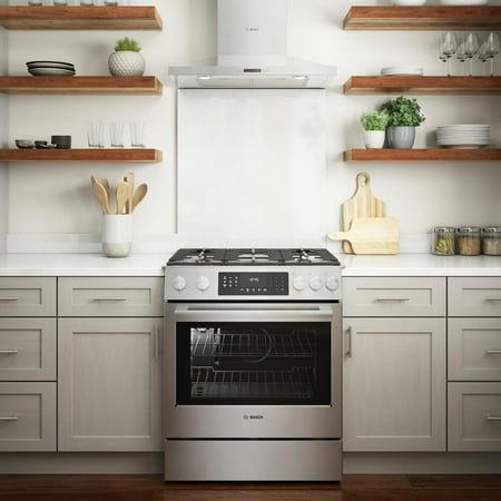 Bosch - Benchmark Series 4.8 Cu. Ft. Self-Cleaning Slide-In Gas Convection Range - Stainless steel