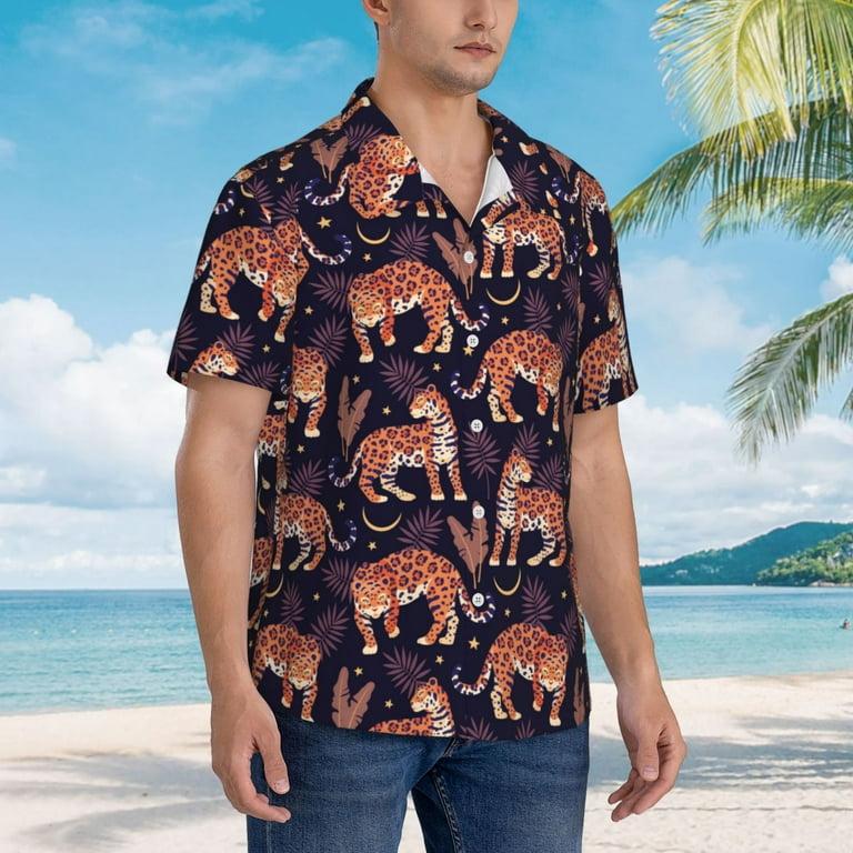 Daiia Leopard Print Hawaiian Shirt for Men Gentle Cotton Regular