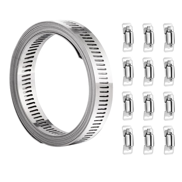 hannger Hose Clamps, 1/2" 16.4ft Stainless Steel Large Worm Gear Hose Clamp Pipe Clamps & 12PCS Adjustable Fasteners, Metal Strapping with Holes for