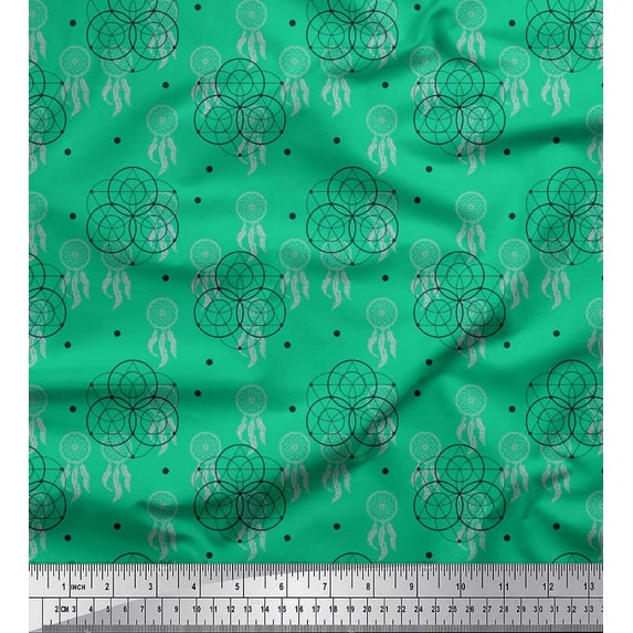 Soimoi Green Velvet Fabric Star Tetrahedron Geometric Printed Fabric 1 Yard 60 Inch Wide