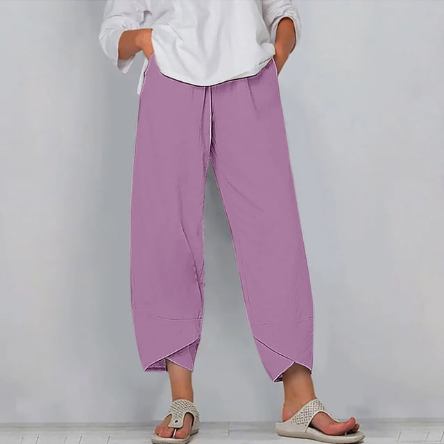 Women's Summer Comfortable Loose Wide Legged Fashion Solid Color Capris RXIRUCGD Violet, Taille: 2TG