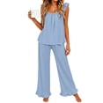 thumbnail image 6 of UVN Pajamas for Women 2 Piece Ruffle Strap Tops and Drawstring Long Pants Ladies Casual Sleepwear Lounge Pajama Sets with Pockets, 6 of 7