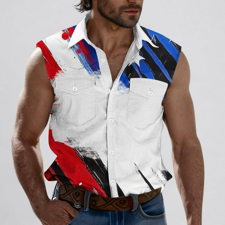 VBTAPA Casual Button Down Collared Tops Mens Tank Top Sleeveless