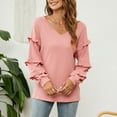 thumbnail image 5 of gakvbuo Fall Women'S Casual Sexy Fashion Long Sleeve V-Neck Ruffle Lantern Sleeve Pullover Top Shirt Blouse, 5 of 7