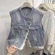 thumbnail image 1 of -Chaleco vaquero corto coreano para mujer, chaqueta sin mangas con encaje, Estética de coqueta, Tops elegantes, 1 of 5