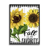 Stupell Industries Fall Autumn Quote Sunflower Tartan Pattern Rustic Design Graphic Art Black Framed Art Print Wall Art, 16x20, by Ann Bailey