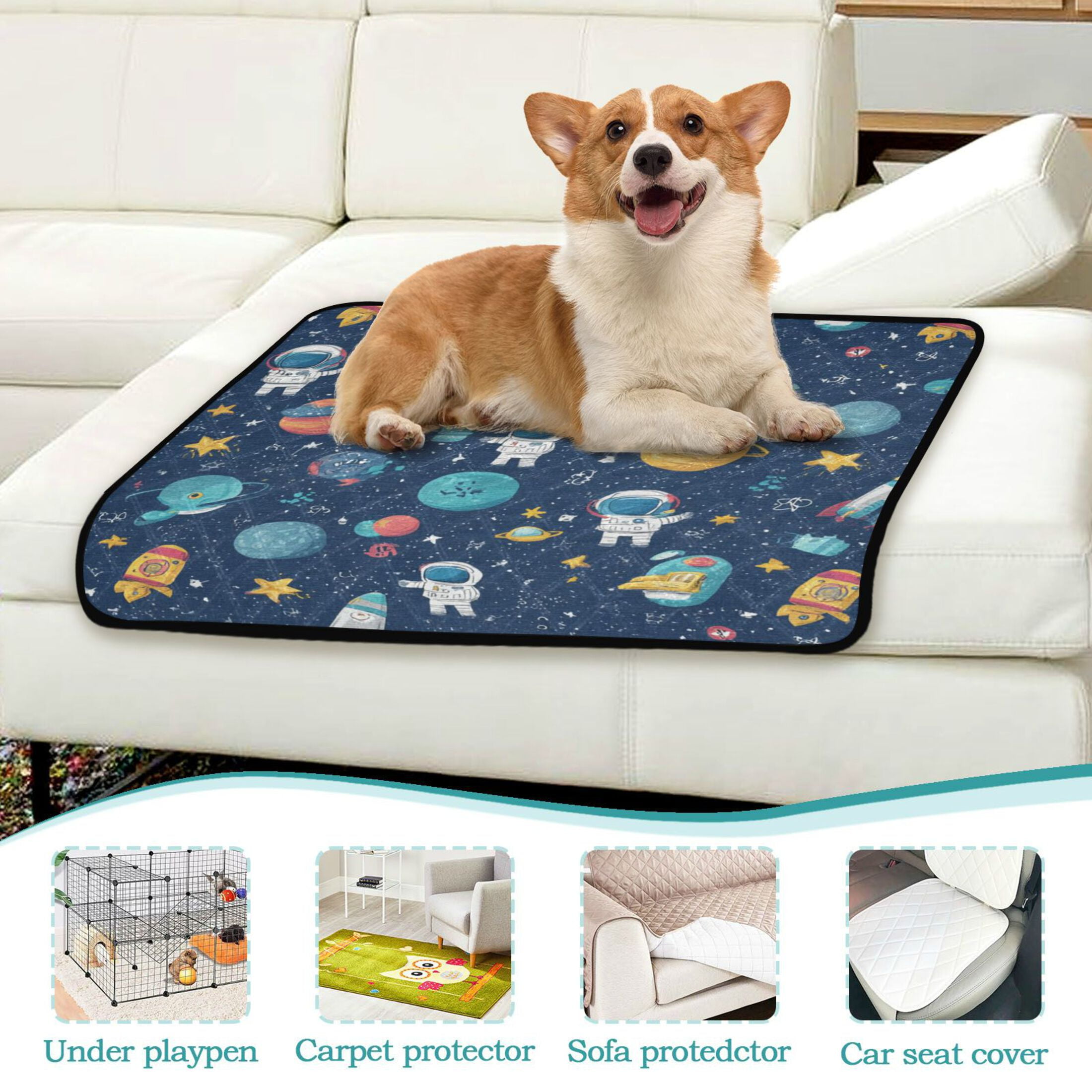Qxltty Space Themed Cat litter Pads Pet Set of 3 Diaper Mats Center Anti-leakage Layer Absorbent Soft and Comfortable
