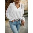 thumbnail image 4 of Ruffle Tie Neck Swiss Dot Long Sleeve Light Blouse for Women White Medium, 4 of 5