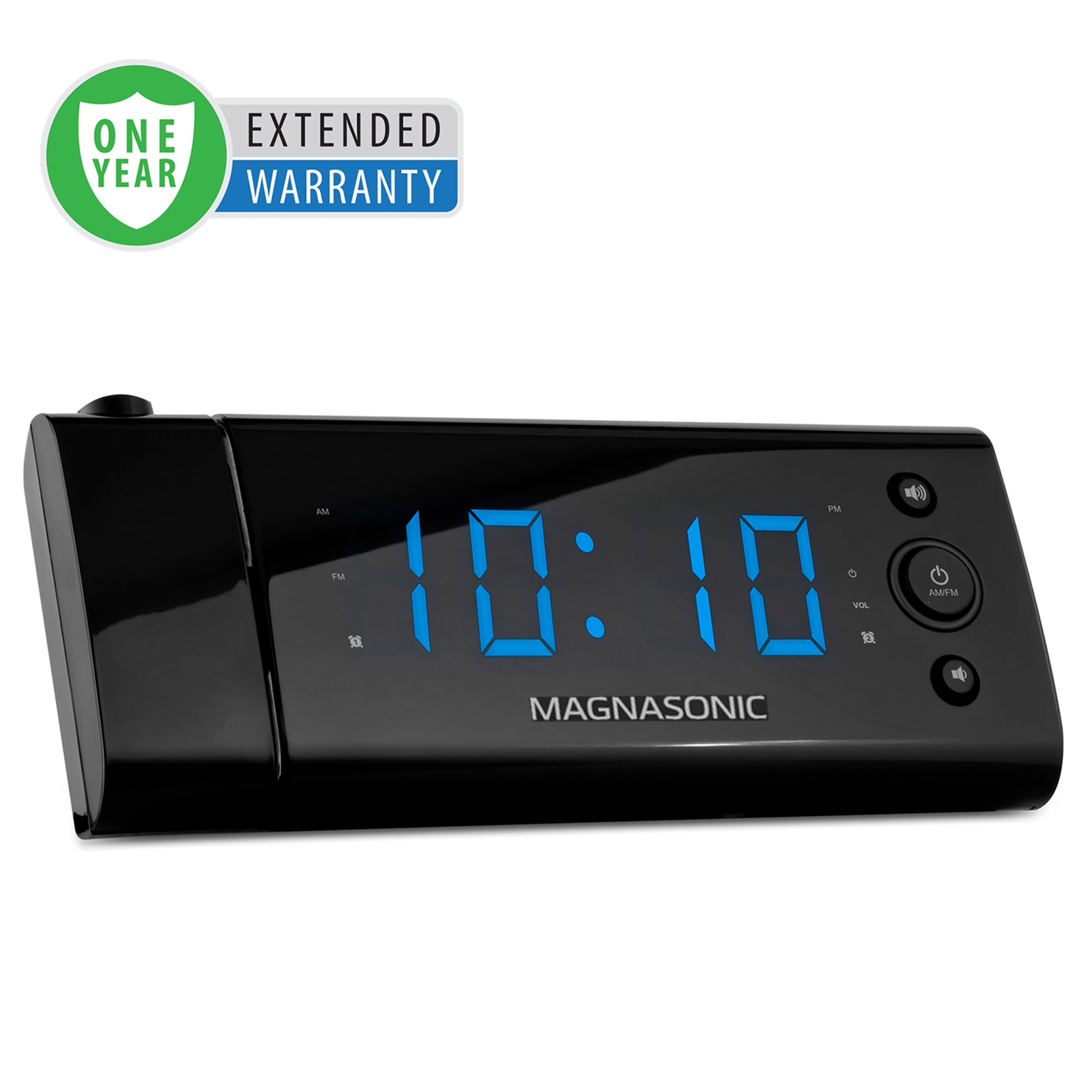 Magnasonic USB Charging Alarm Clock Radio with Time Projection, Battery