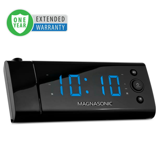 Magnasonic USB Charge Radio Réveil avec Projection de l'Heure, Batterie de Secours, Automatique de l'Heure Réglée, Double Alarme, 1,2" LED Affichage pour Smartphones et Tablettes - 1 An de Garantie Prolongée