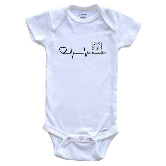 Heart Heartbeat Line Chart Australian Shepherd Dog Breed Baby Bodysuit, 0-3 months white