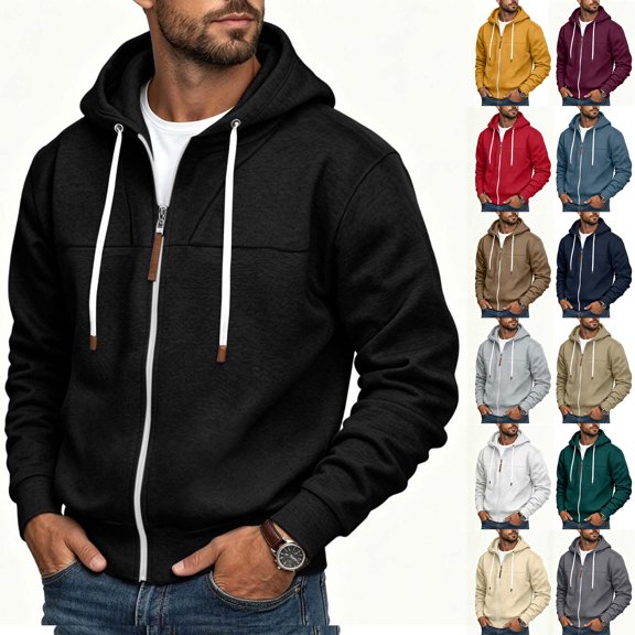 GERsome Men's Zip Up Hooded Sweatshirt Drawstring Long Sleeve Casual Jacket with Pockets Solid Color