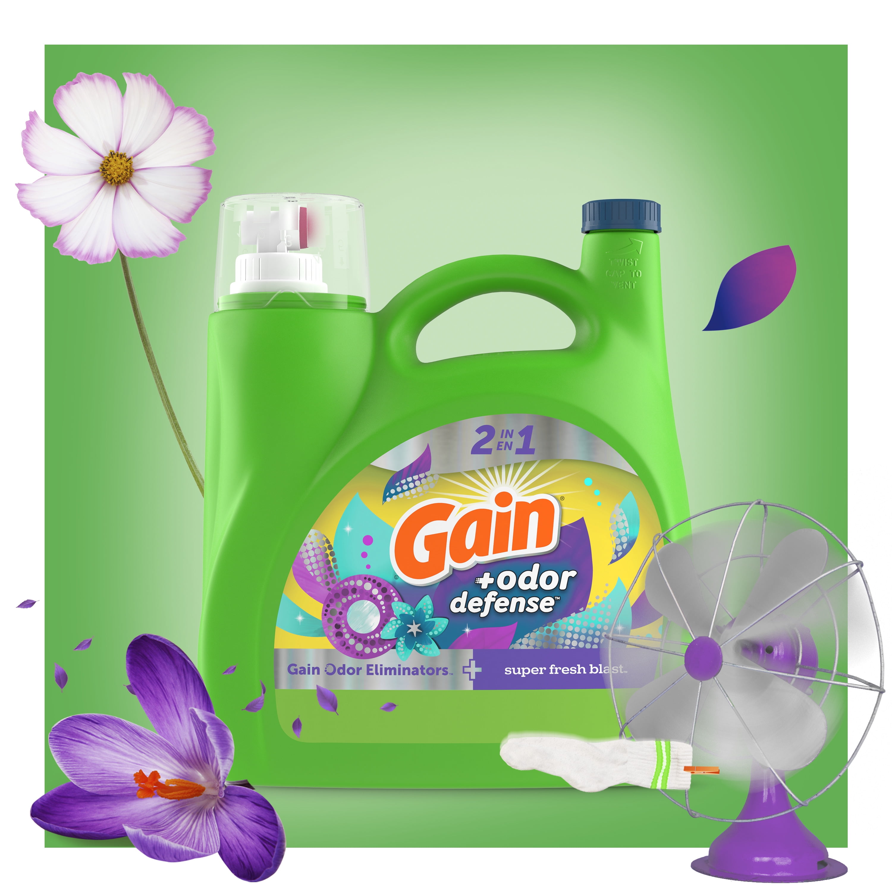 Gain Odor Defense Liquid Laundry Detergent, Super Fresh Blast Scent, 154 fl oz, 107 Loads