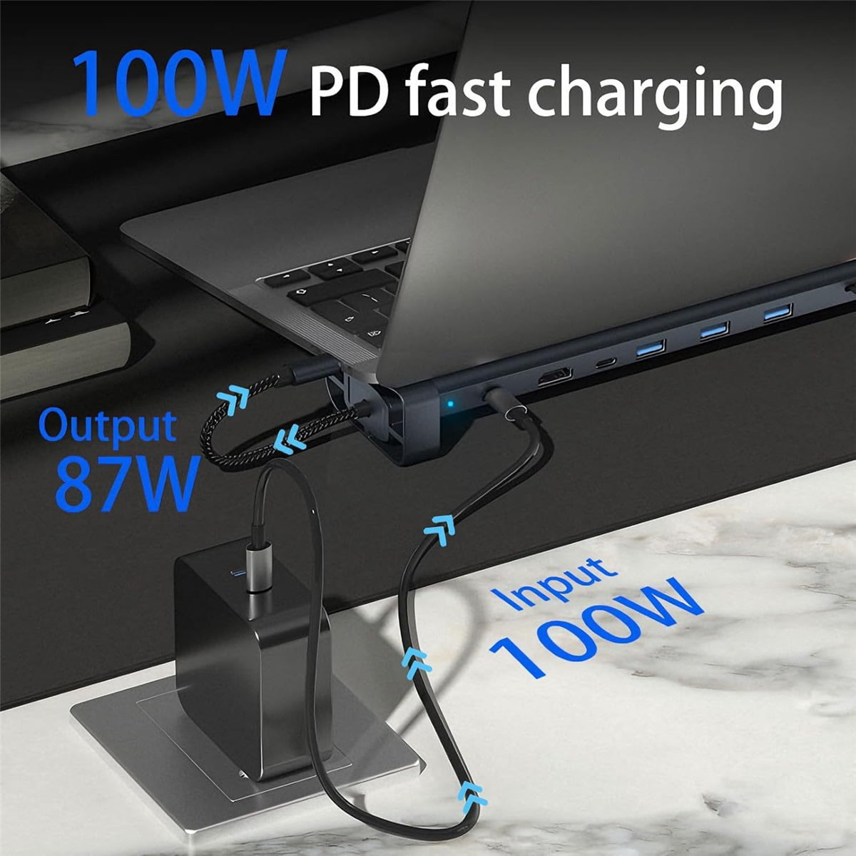10 in 1 USB C Hub Dock AUX HD-compatible , Laptop Docking Station Folding Tilt Stand Triple Display USB C , 4K, PD 100W, USB 3.0, TF, SD, Audio, RJ45 for MacBook & Windows