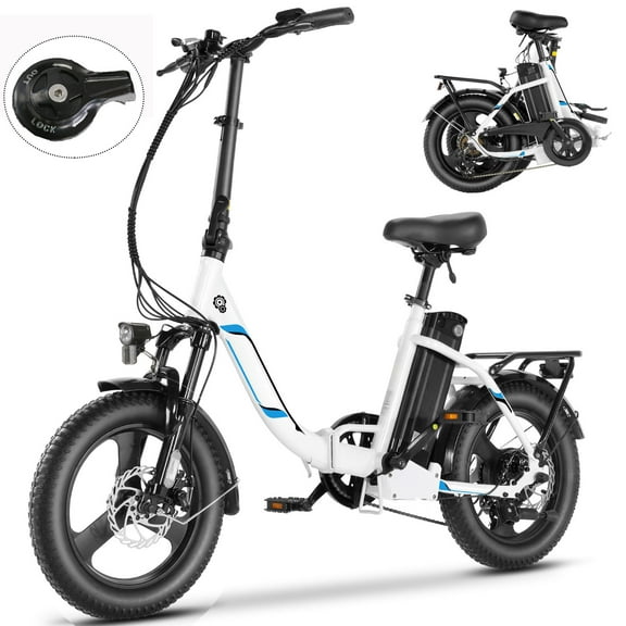 Elifine 3.0" Fat Tire Electric Bike for Adults, 48V 7.8Ah 350W Foldable Ebike with LCD, 5 Ridng Modes, Lockable Suspension Fork Electric Commuter Bicycle, 7 Speed City E-bikes for Women Teens, UL2849
