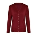 thumbnail image 3 of Qarigey Blusa con botones a presión para mujer, cárdigan con escote en V abierto en la parte delantera, ropa informal de Color sólido, Tops Prendas para la parte del cuerpo Vino rojo S, 3 of 4