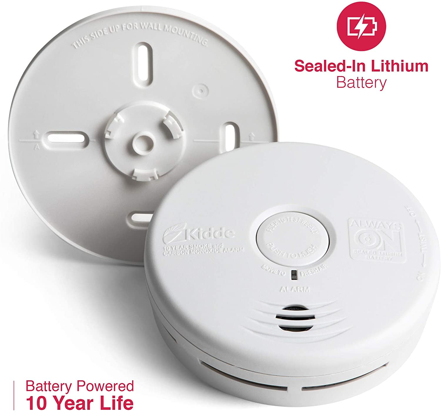 (2 pack) Kidde P3010K Combo Smoke and Carbon Monoxide Alarm, 10-Year Sealed Lithium Battery, White
