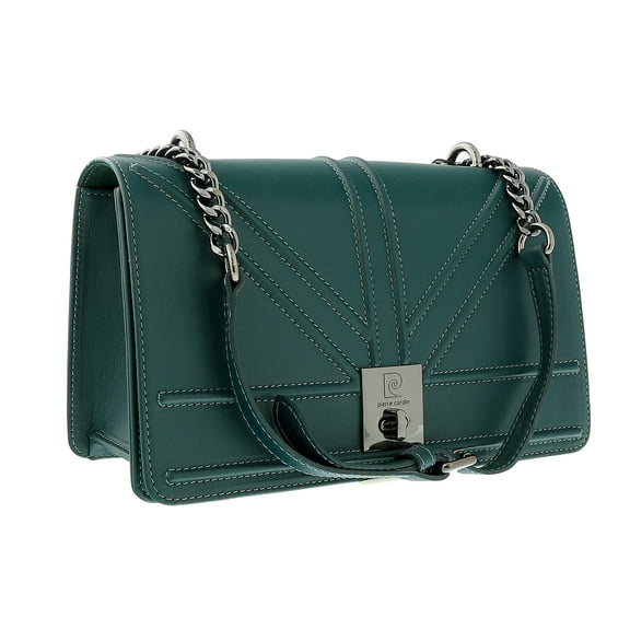 Pierre Cardin Teal Leather Small Structured Shoulder Bag for Womens