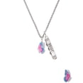 thumbnail image 2 of Delight Jewelry Silvertone Translucent Hot Pink & Blue Flying Butterfly Silvertone Best Friends Forever Bar Charm Necklace, 23", 2 of 4