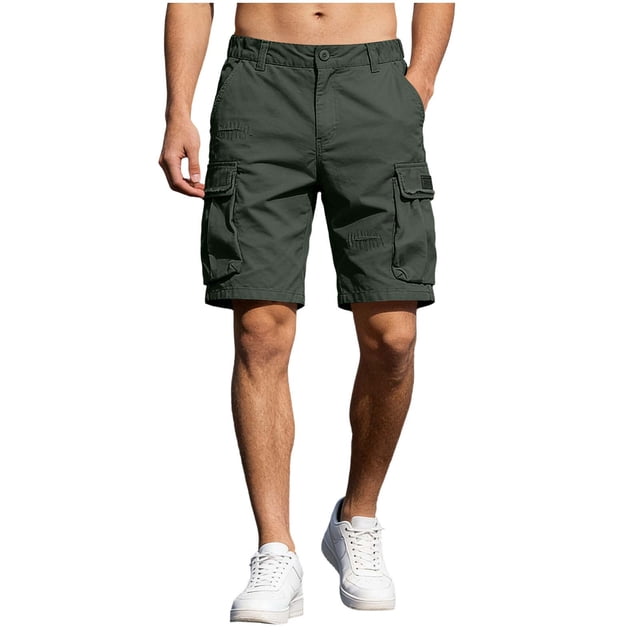 Mens Cargo Shorts con Bolsillos Color Sólido Botón Cintura Casual Y Pantalones Cortos de Moda para la Primavera Y el Verano