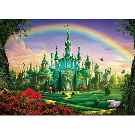 Image of Green Castle Rainbow Backdrop Red Poppy Wizard Yellow Brick Road Princess Photo Background Baby Shower Newborn Party Castle Decorations Green City Field Banner (Green 8x6ft)