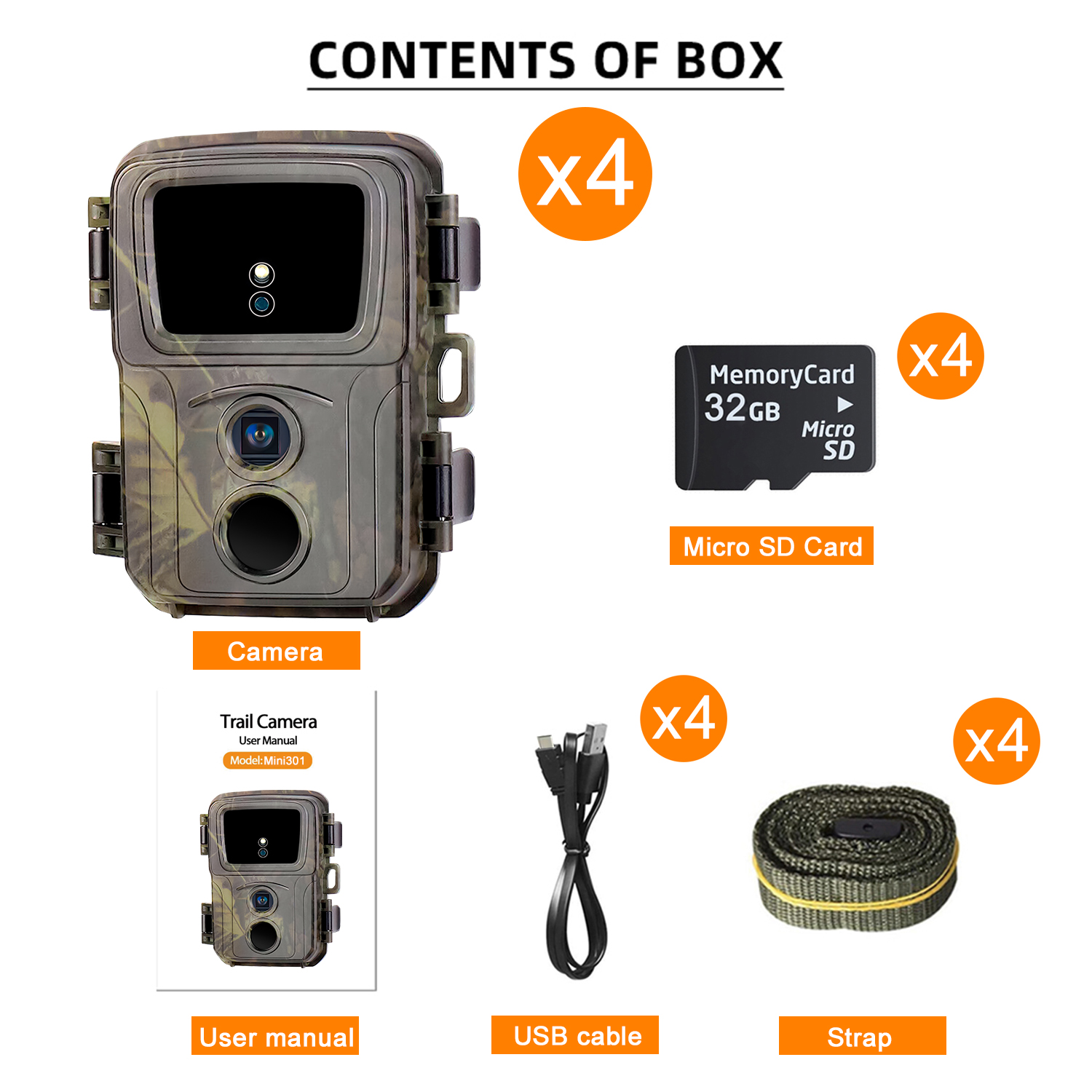 Suntekcam 20MP Mini Trail Camera 4-Pack with 32GB SD Card, 1080P High Resolution