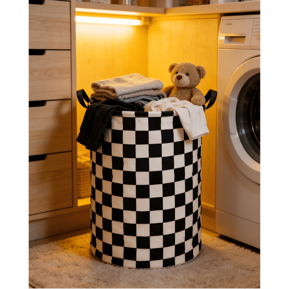 Race Car Room Decor, Boys' Laundry Hamper with Racing Flag Design – Toy Organizer Bin for Bedroom Decor, Kids' Gift Basket