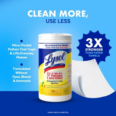 (6 PACK) LYSOL® DISINFECTANT WIPES, MULTI-SURFACE ANTIBACTERIAL CLEANING WIPES, LEMON AND LIME BLOSSOM, 80 COUNT