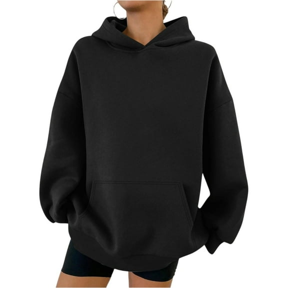 Mohiass Womens Oversized Hoodies 2025 Long Sleeve Fall 2025 Pullover Tops Comfy Winter Hooded Y2k Sweatshirts Black 2XL
