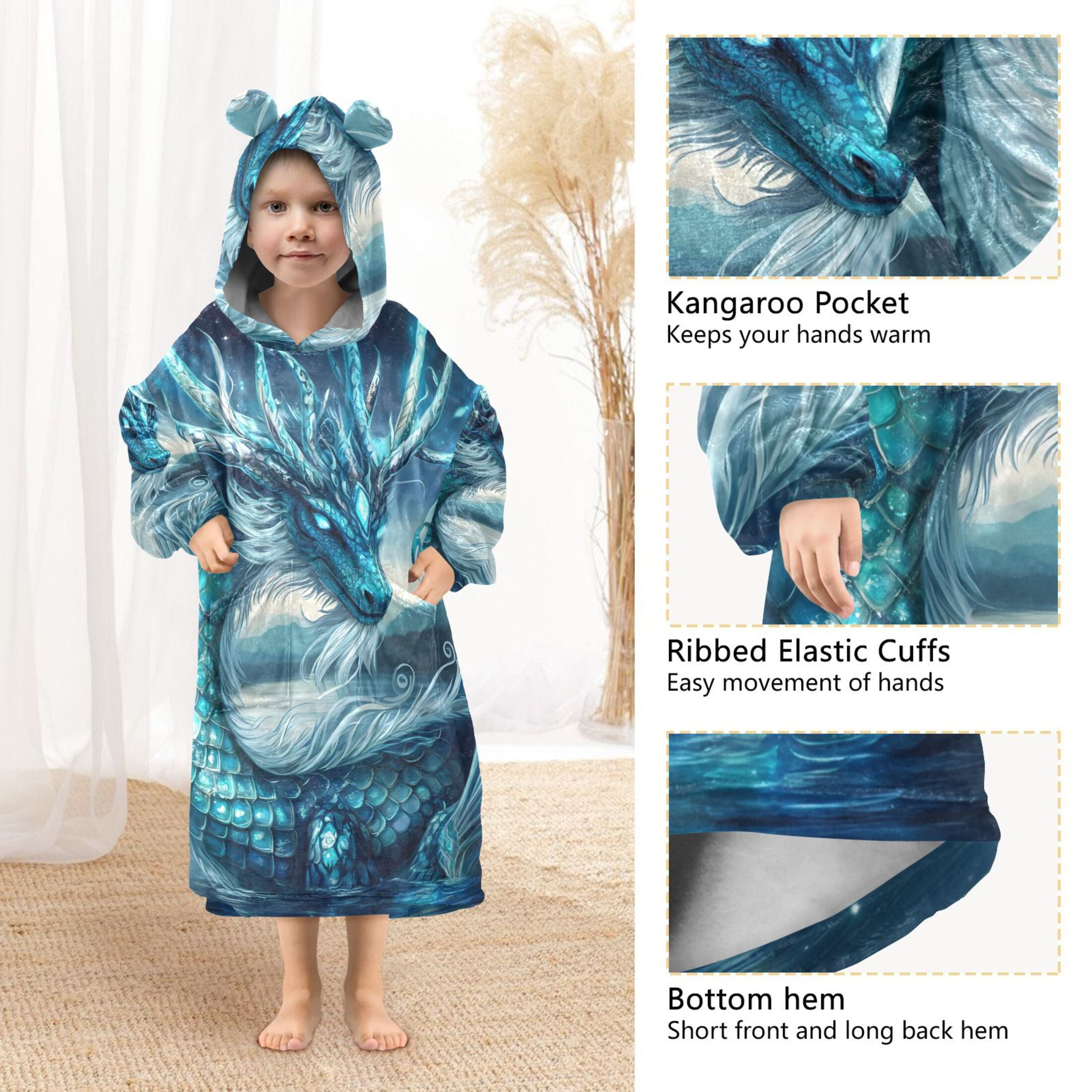 joogoo Wearable Blanket Hoodie Neon Dragon Scales for Flannel Sherpa Pocket 3-14 YR M