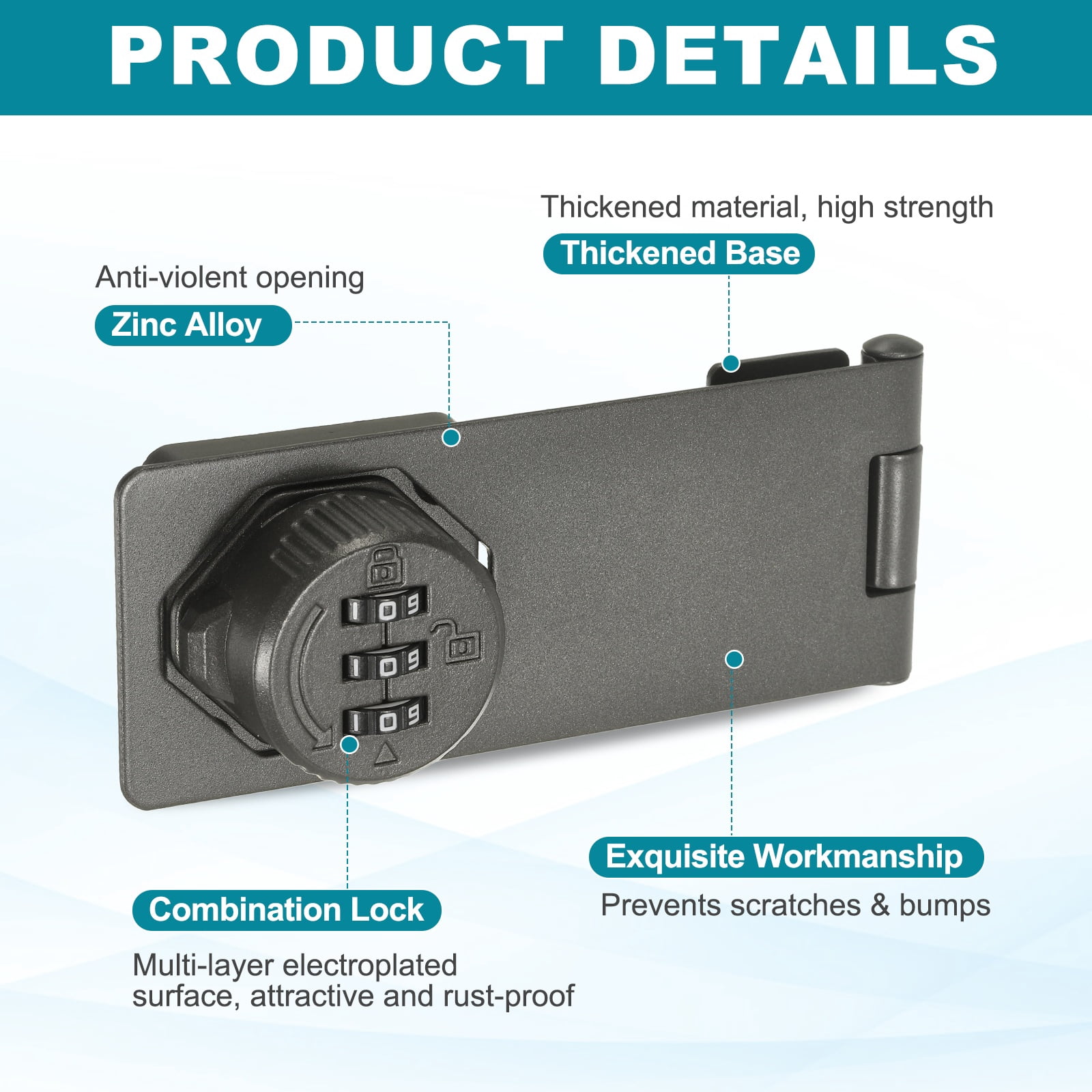Uxcell Password Rotary Hasp Lock (5", Gray) (2 Pcs), Keyless 3-Digit Cabinet Locks with Combination Security Slide Latch, Suit For- Door/Closet/Barn/Bathroom/Outdoor/Garden